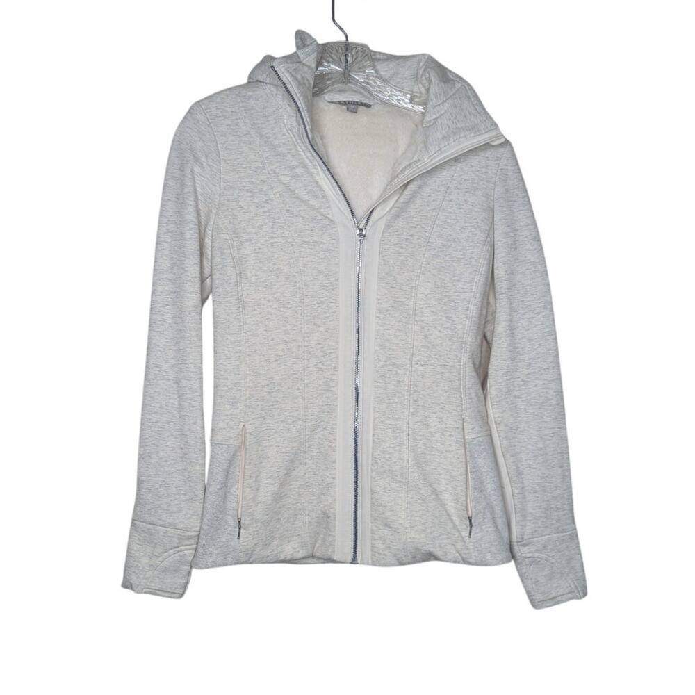 Athleta Luxe Victory fur lined hoodie jacket ivory pockets size extra small - Picture 4 of 11